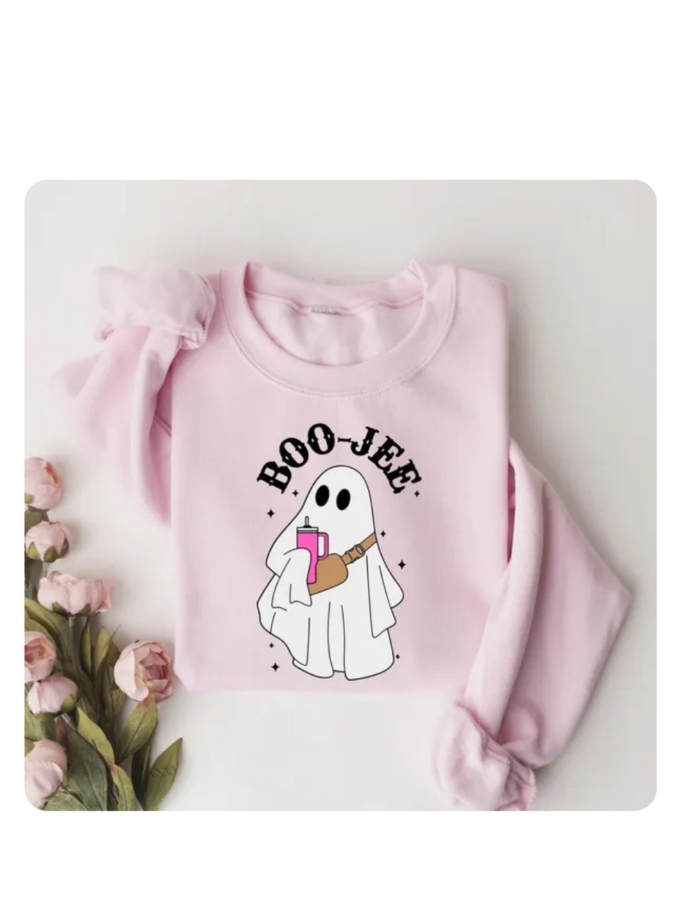 Pink "Boo-Jee" Ghost Graphic Women’s Sweatshirt, Size Small